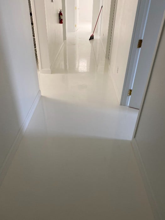 White epoxy floor for office space.